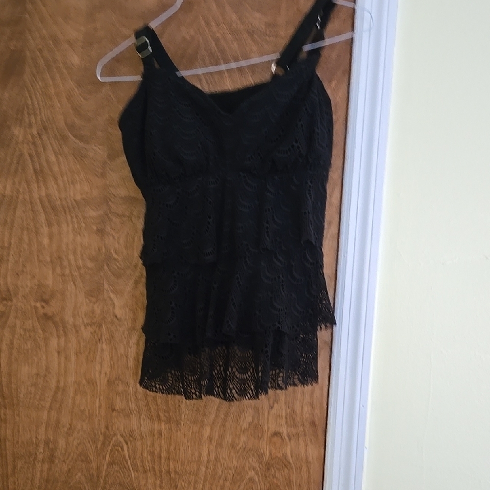 Black Lace Tankini Swim Top Size 14